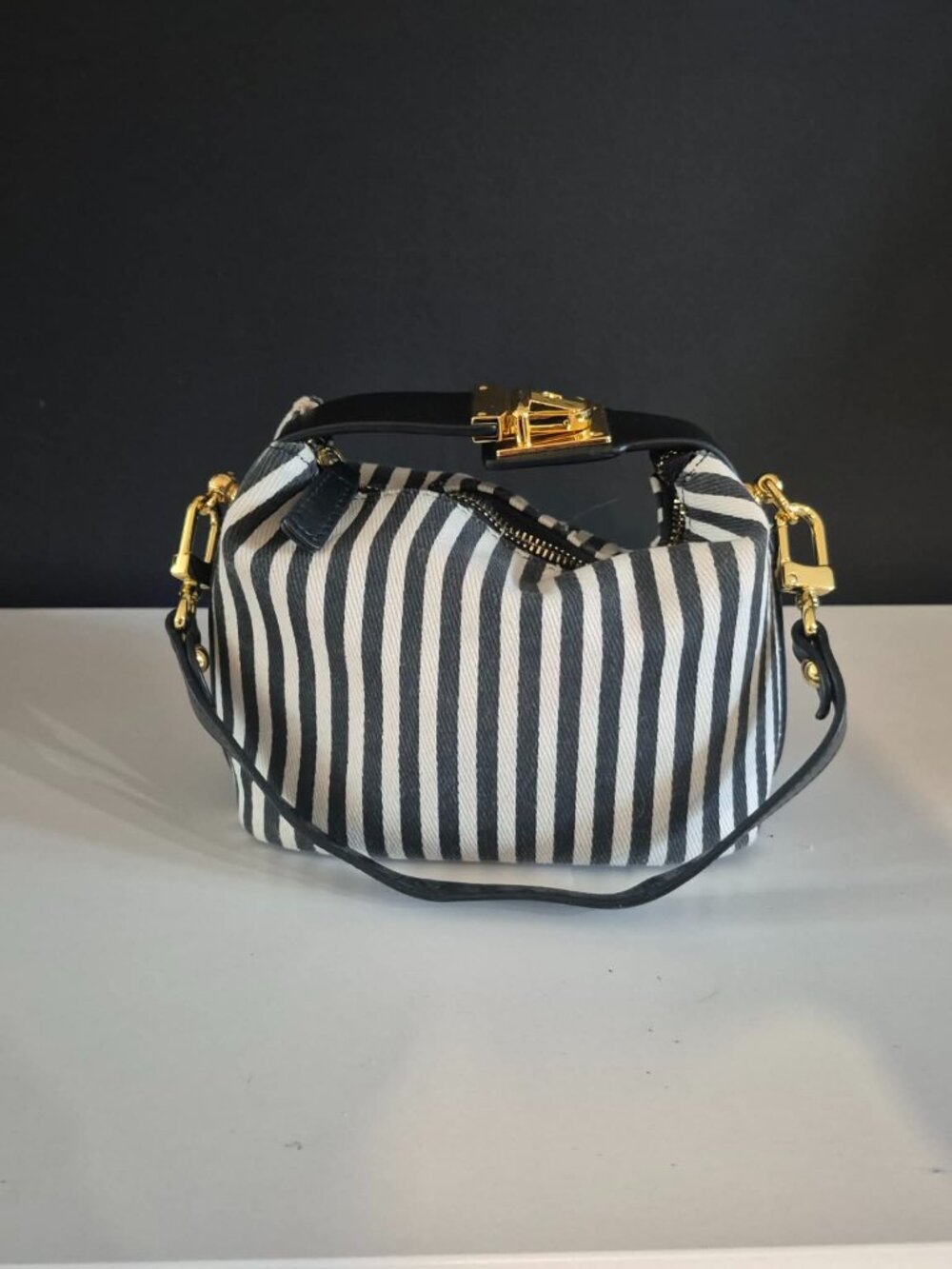 Mini striped canvas handbag